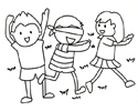 三位小朋友在玩捉迷藏游戲的簡筆畫圖片