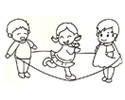 3個小孩在玩跳繩游戲的簡筆畫圖片