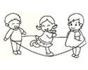 3個小孩在玩跳繩游戲的簡筆畫圖片