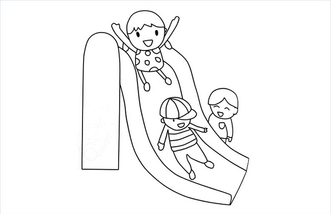 三个小朋友在玩滑滑梯的简笔画图片