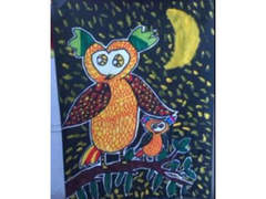 儿童版画 猫头鹰和它妈妈