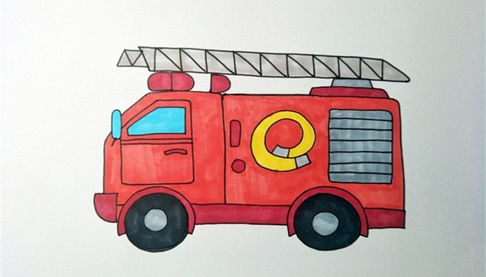 消防車簡筆畫圖片帶顏色