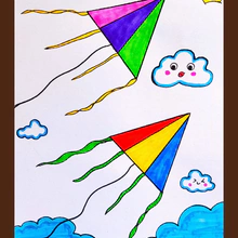用简单的线条来画秋天的风筝吧！